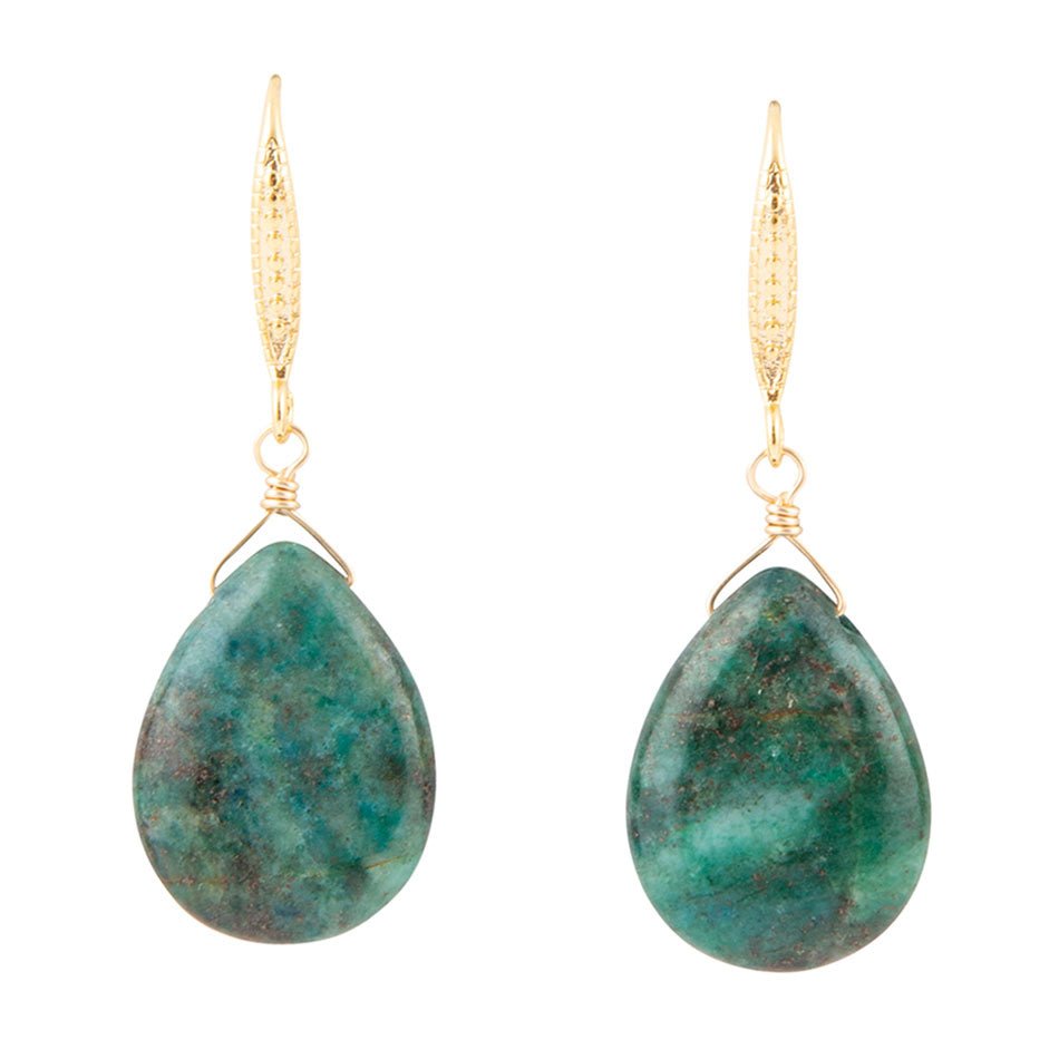 Mix of Blue and Green Chrysocolla Golden Drop Earrings - Barse Jewelry