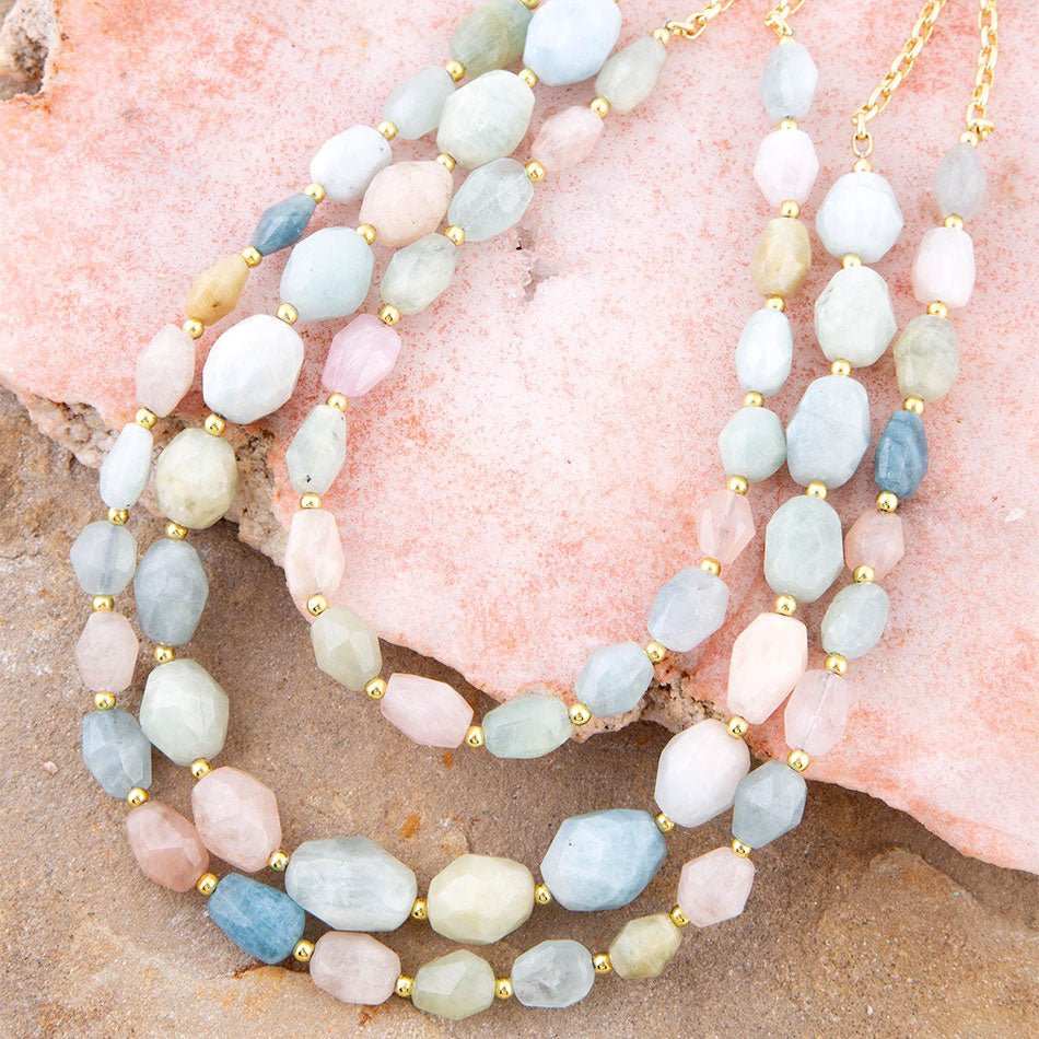 Mixed Morganite Pastel Statement Strand Necklace - Barse Jewelry - Flyclothing LLC