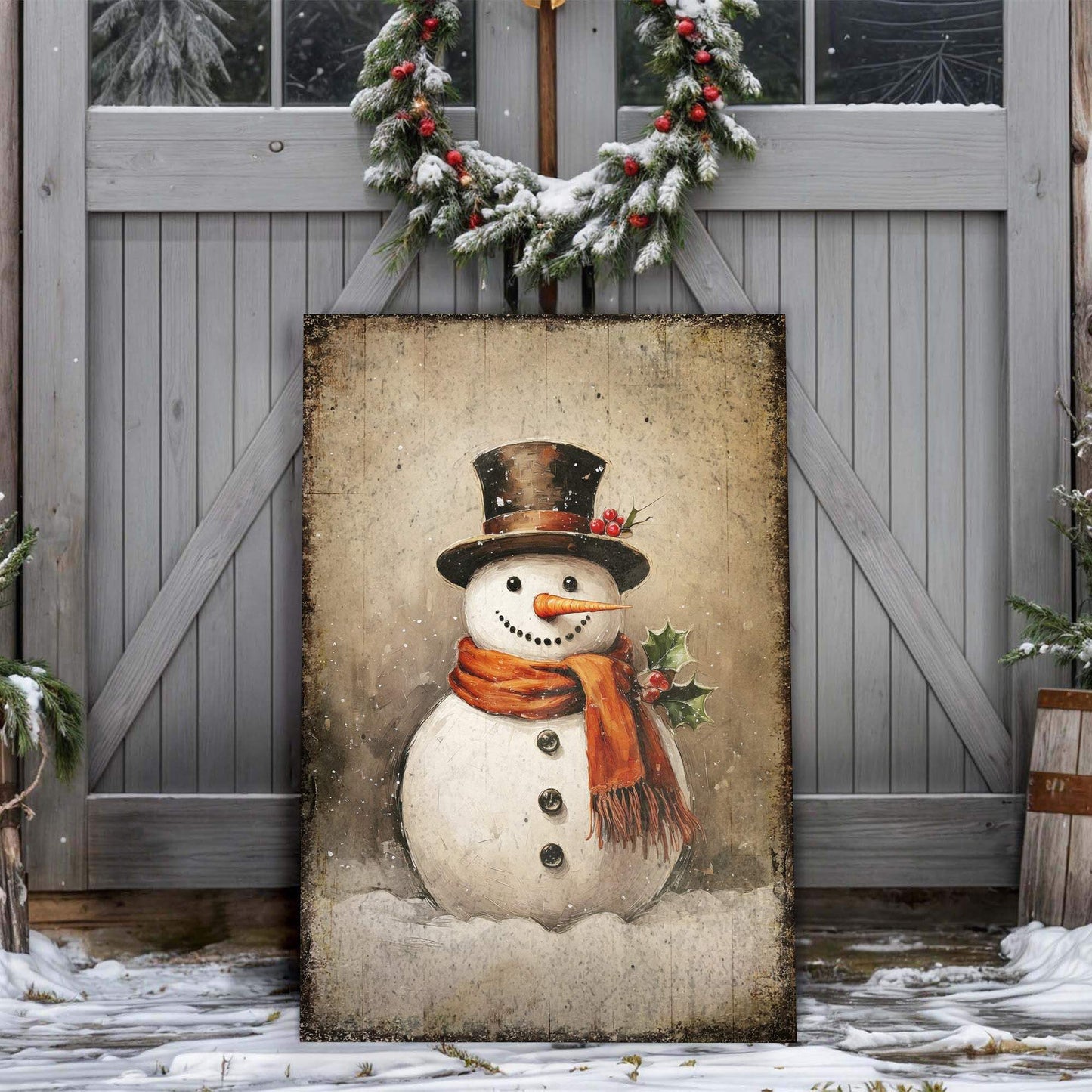 Vintage Snowman Christmas Wall Art IV - Tailored Canvases - Flyclothing LLC
