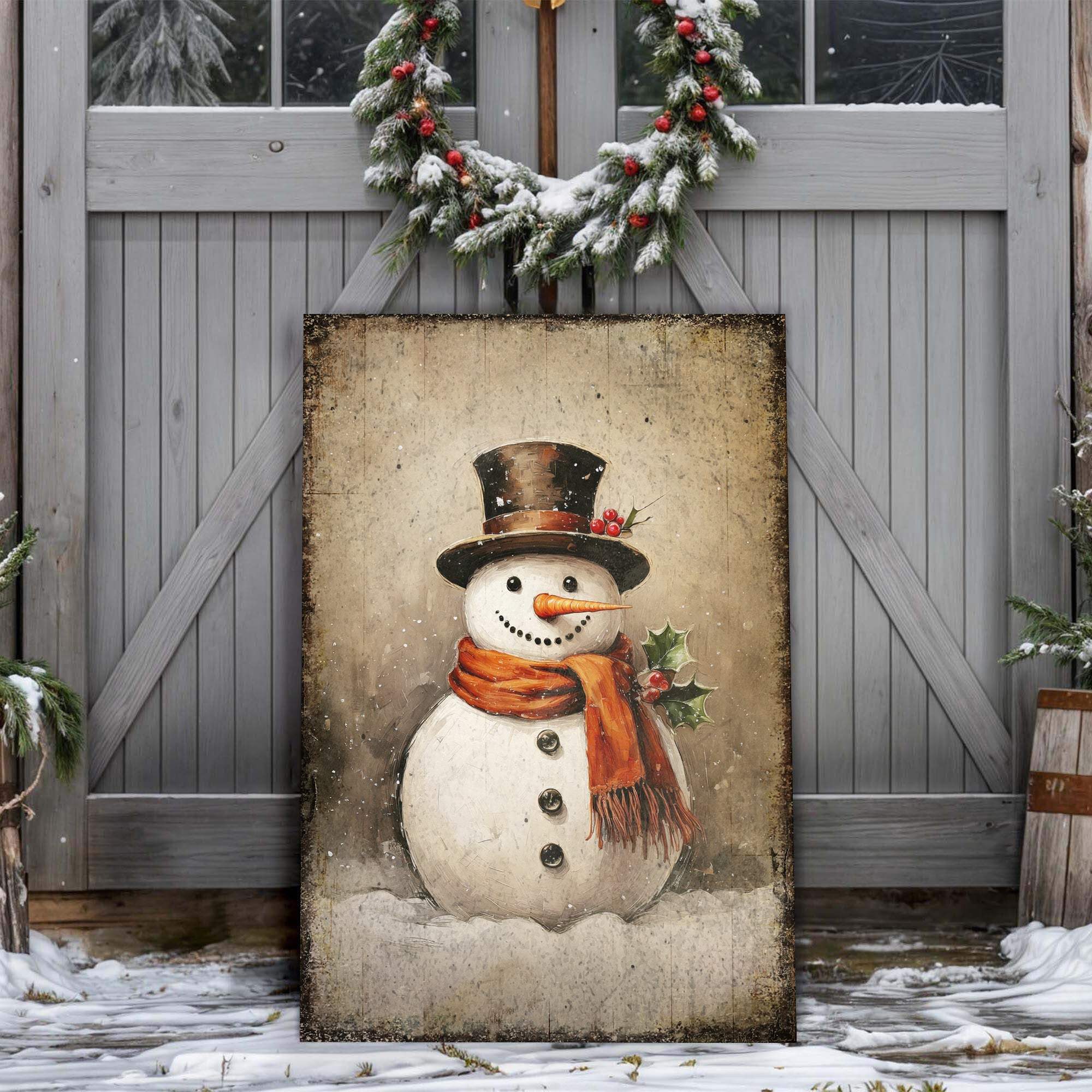 Vintage Snowman Christmas Wall Art IV - Tailored Canvases - Flyclothing LLC