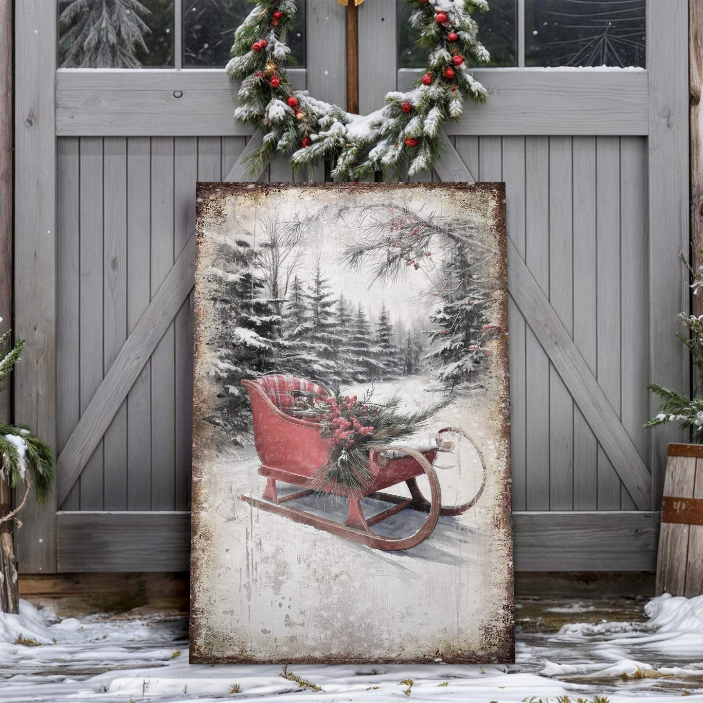 Vintage Christmas Sledge Wall Art - Tailored Canvases - Flyclothing LLC