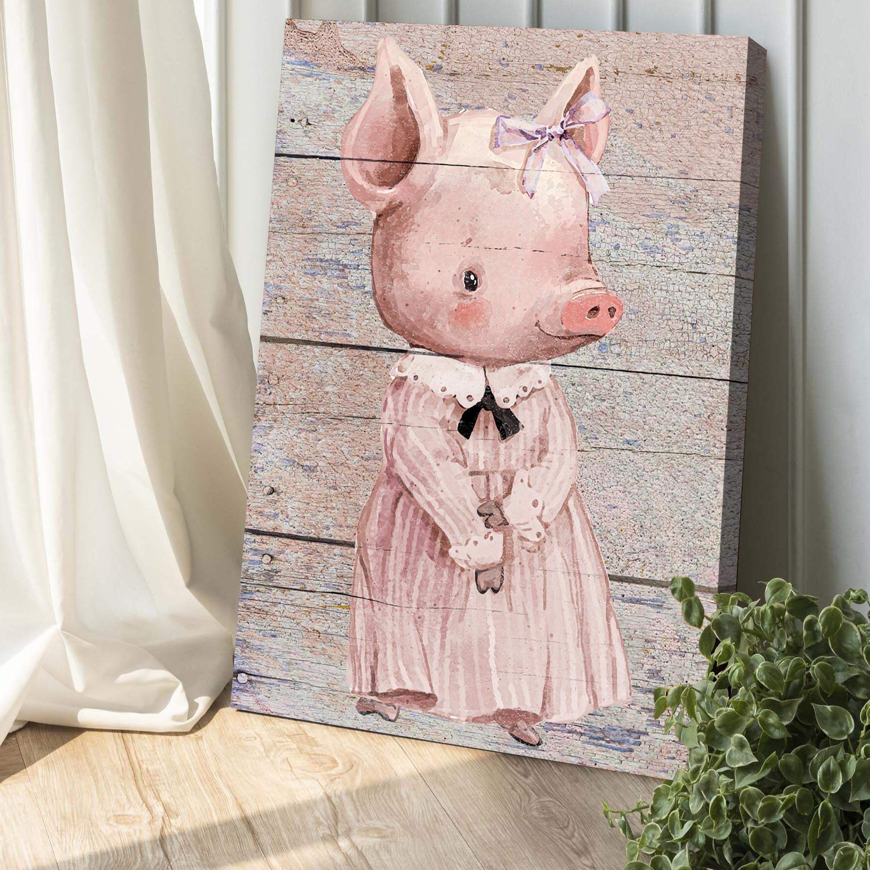 Simple Ribbon Dress Pig Canvas Wall Art - Tailored Canvases - Flyclothing LLC