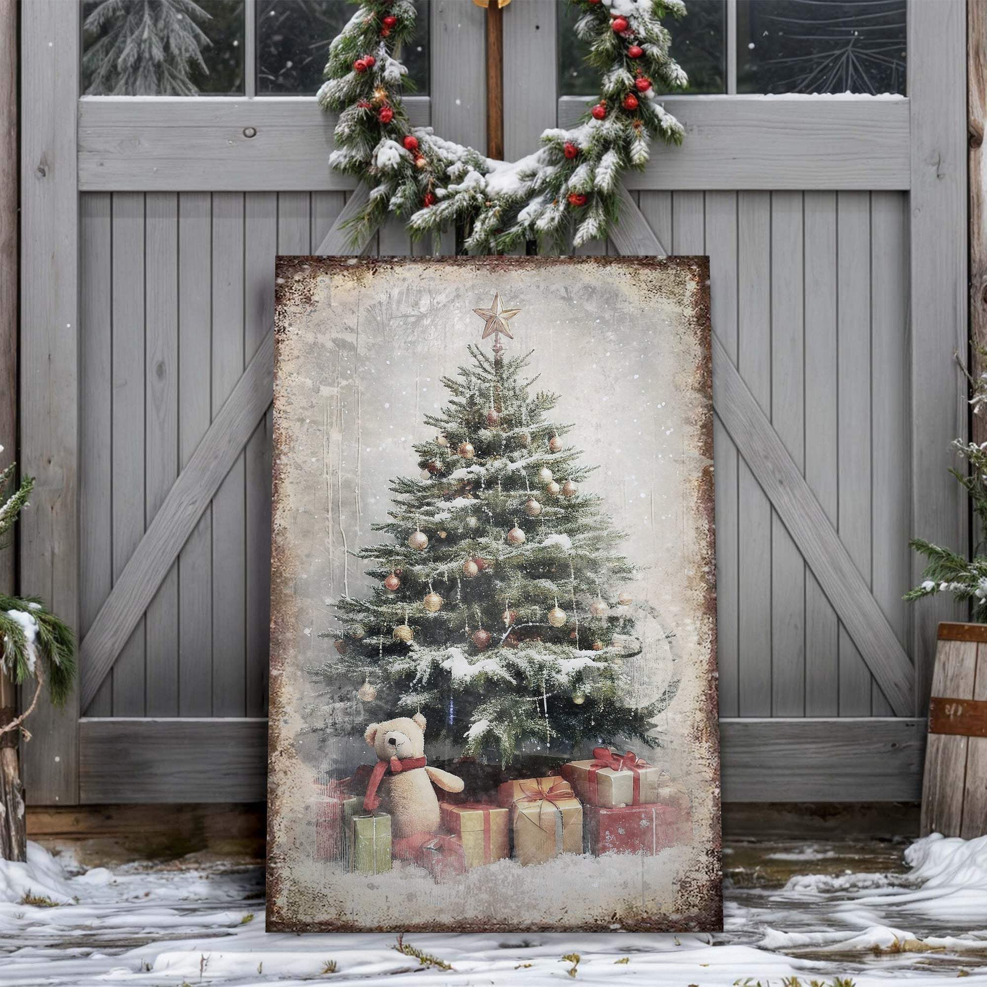 Vintage Christmas Tree With Gifts Wall Art II - Tailored Canvases - Flyclothing LLC