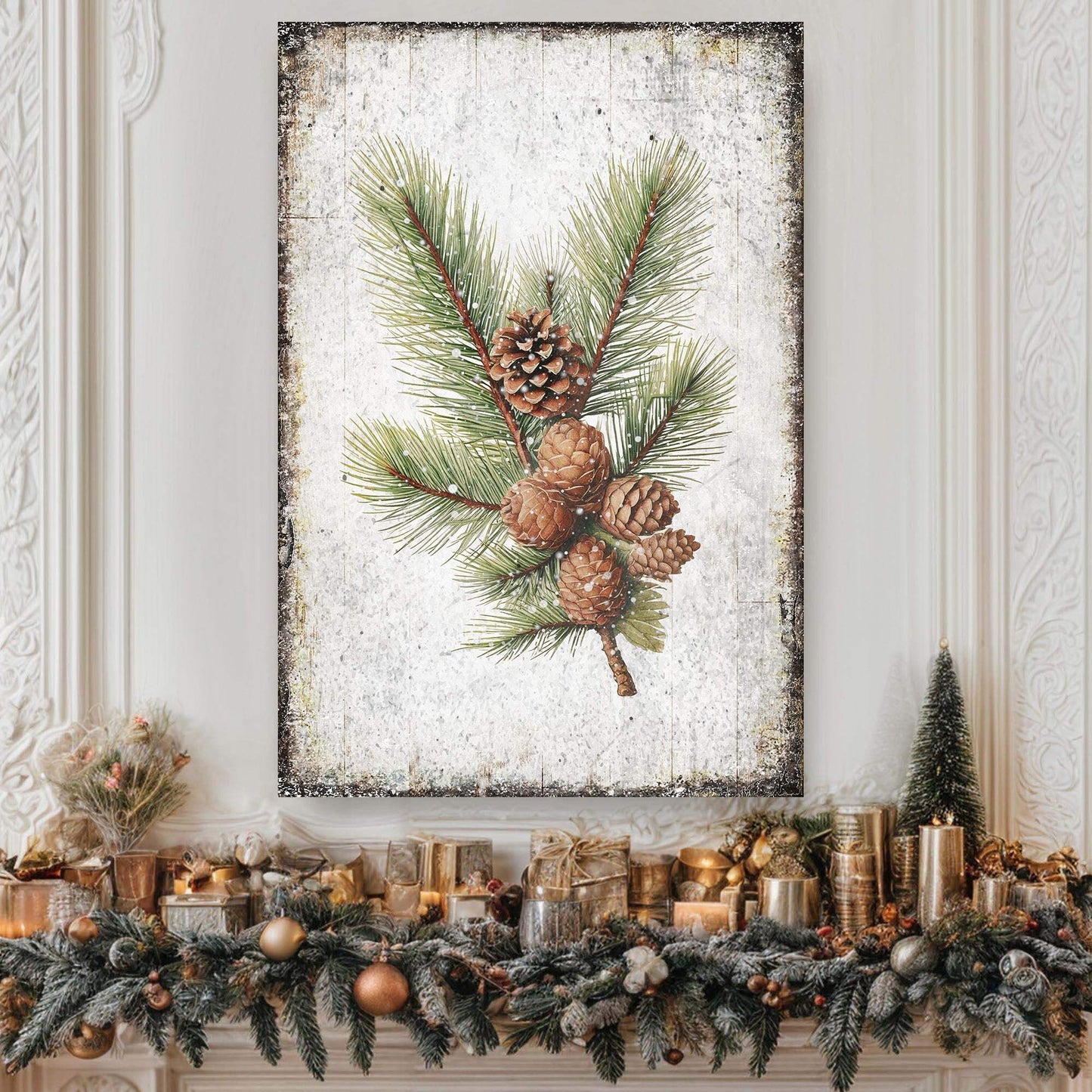 Vintage Winter Pine Cone Christmas Wall Art IV - Tailored Canvases - Flyclothing LLC