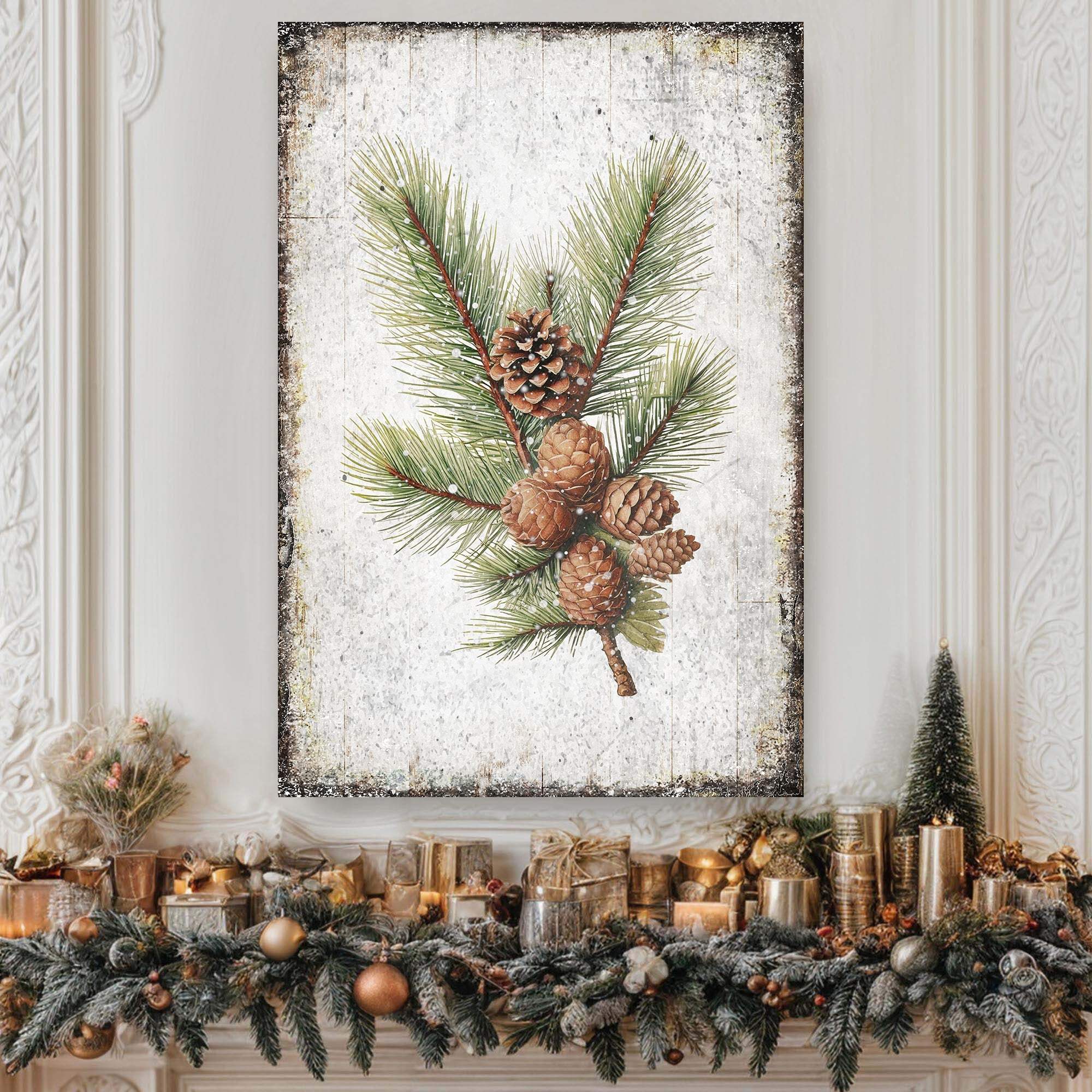 Vintage Winter Pine Cone Christmas Wall Art IV - Tailored Canvases - Flyclothing LLC