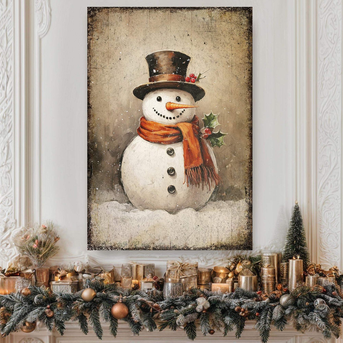 Vintage Snowman Christmas Wall Art IV - Tailored Canvases - Flyclothing LLC