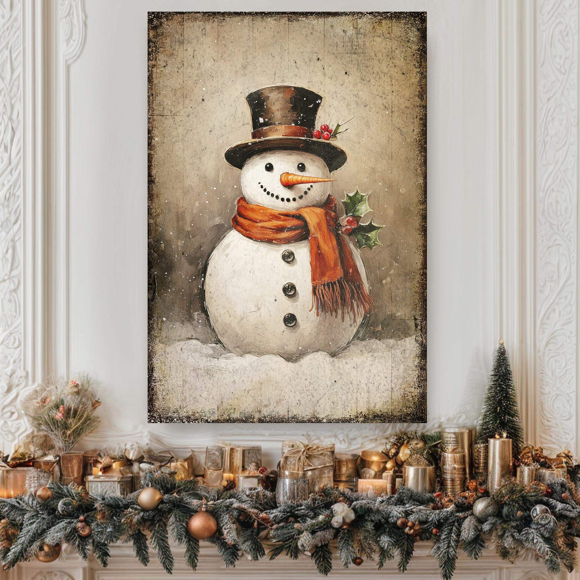 Vintage Snowman Christmas Wall Art IV - Tailored Canvases - Flyclothing LLC