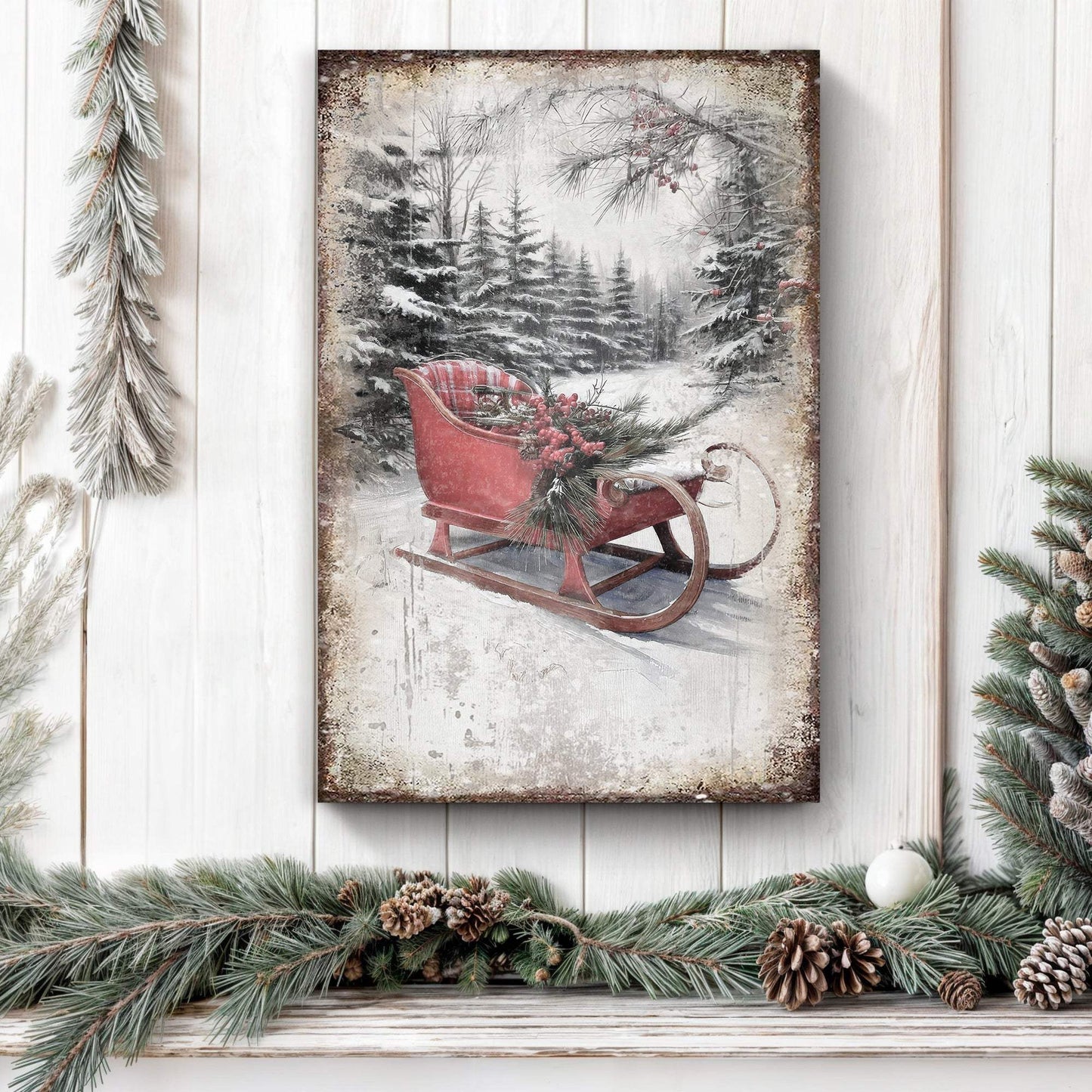 Vintage Christmas Sledge Wall Art - Tailored Canvases - Flyclothing LLC