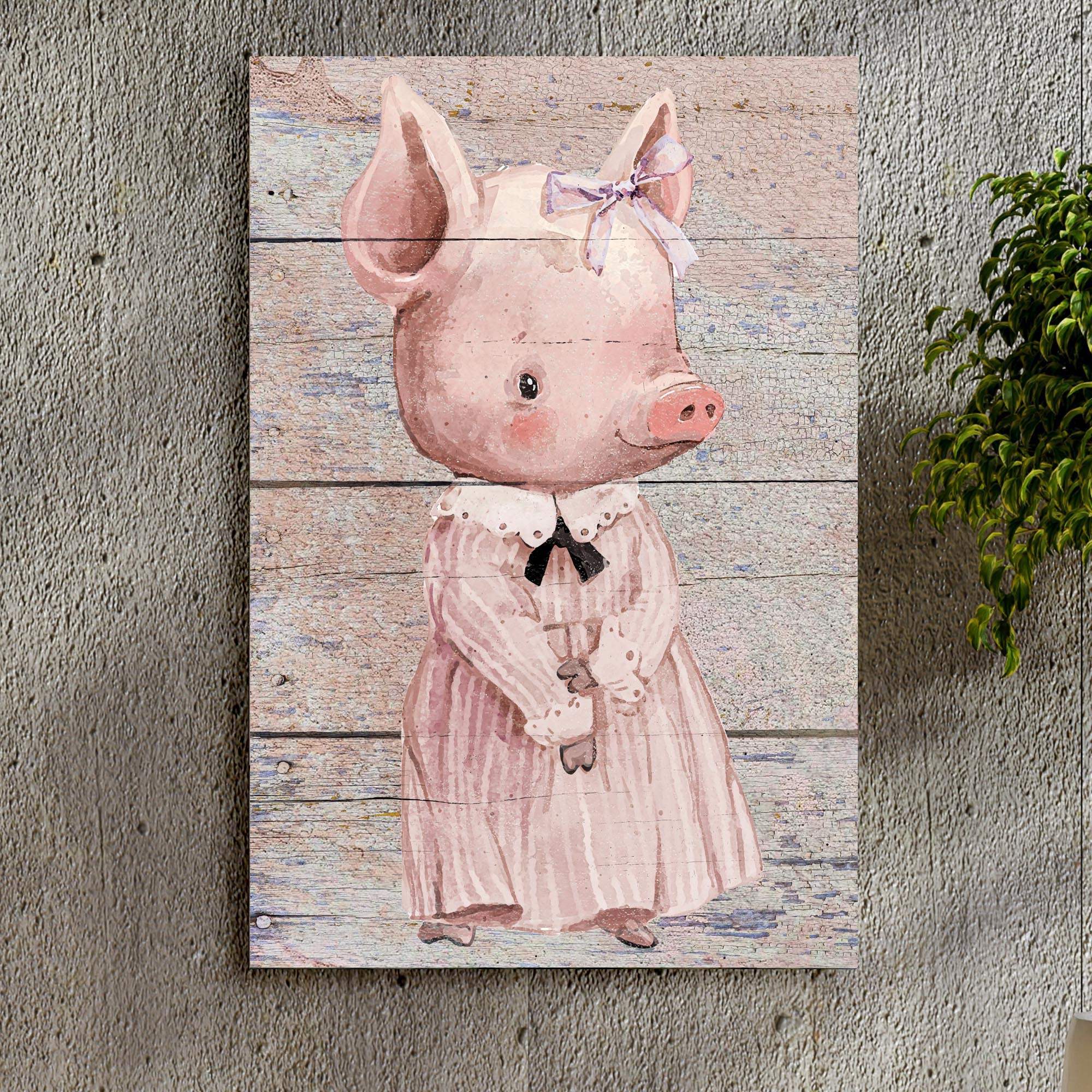 Simple Ribbon Dress Pig Canvas Wall Art - Tailored Canvases - Flyclothing LLC