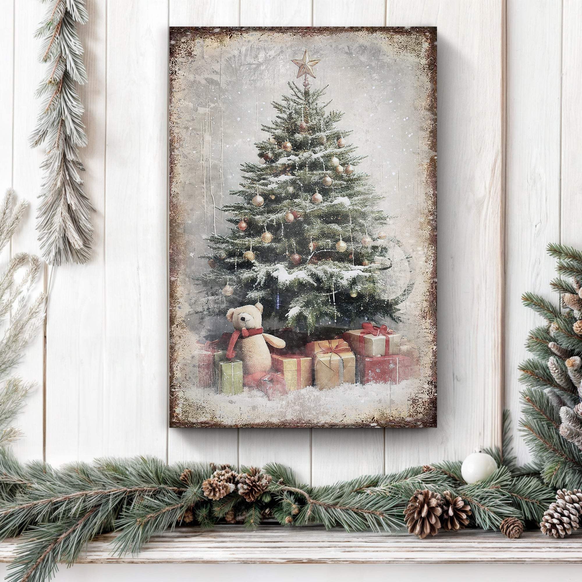 Vintage Christmas Tree With Gifts Wall Art II - Tailored Canvases - Flyclothing LLC