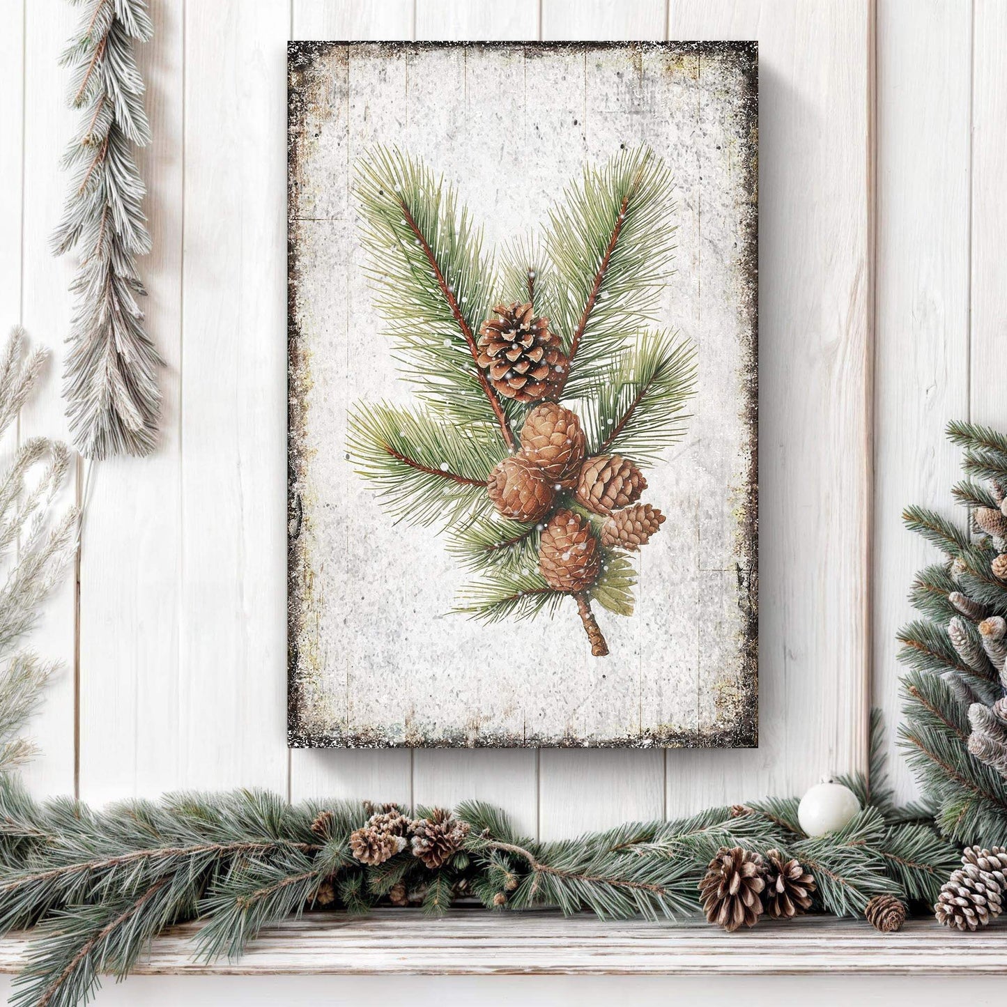 Vintage Winter Pine Cone Christmas Wall Art IV - Tailored Canvases - Flyclothing LLC
