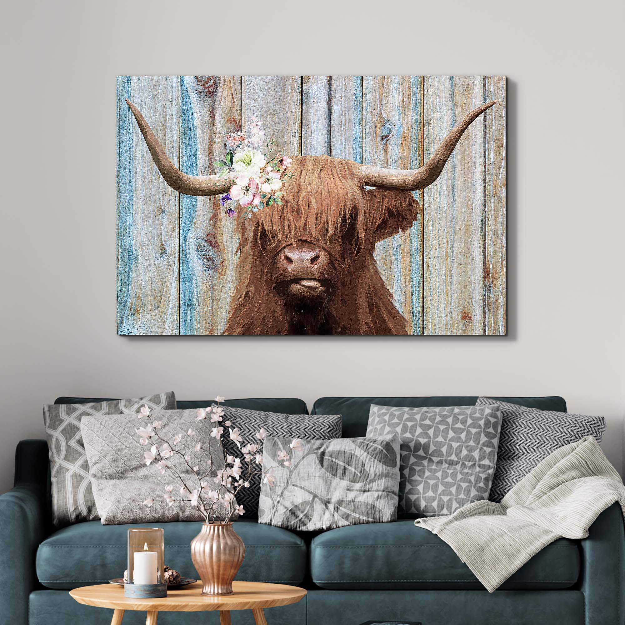 Highland Cow Rustic Painting Canvas Wall Art - Tailored Canvases - Flyclothing LLC