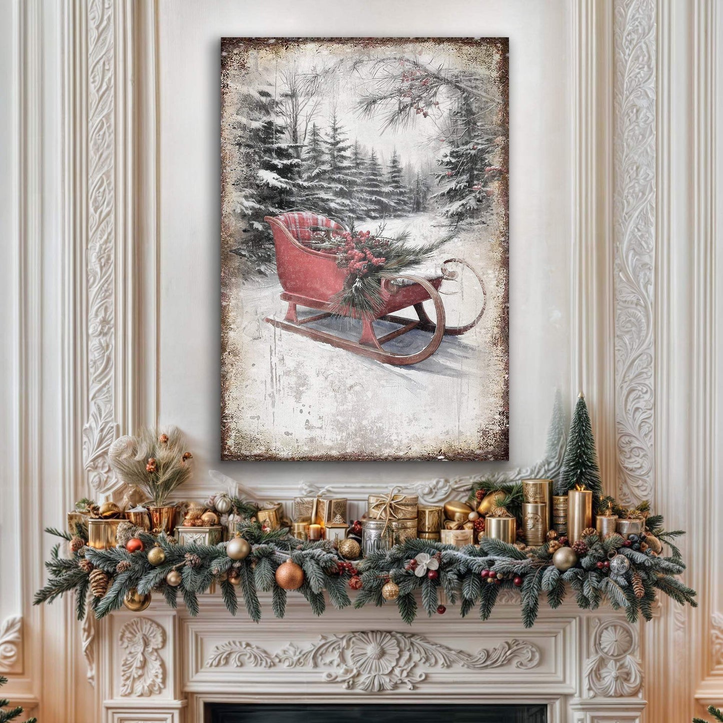 Vintage Christmas Sledge Wall Art - Tailored Canvases - Flyclothing LLC