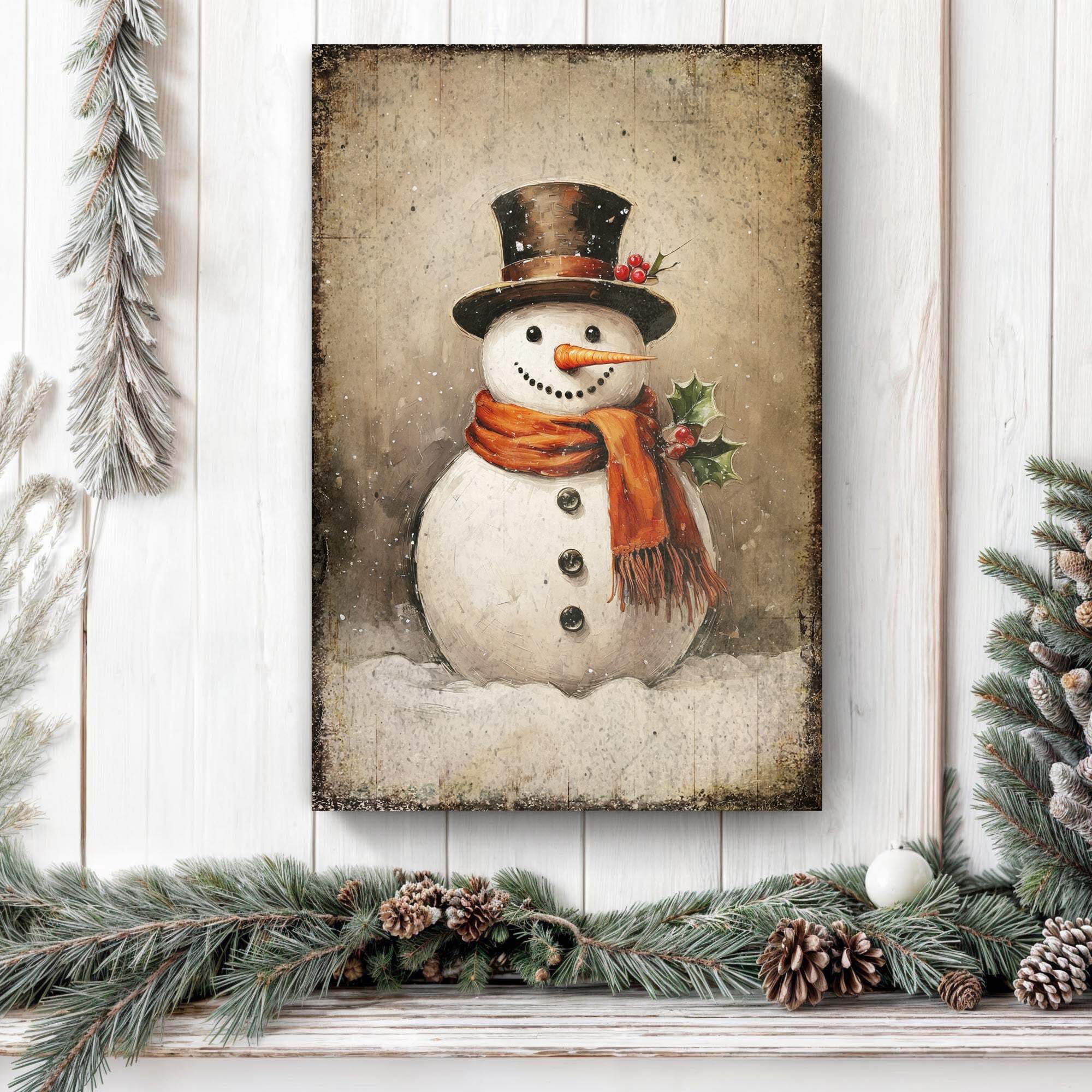 Vintage Snowman Christmas Wall Art IV - Tailored Canvases - Flyclothing LLC