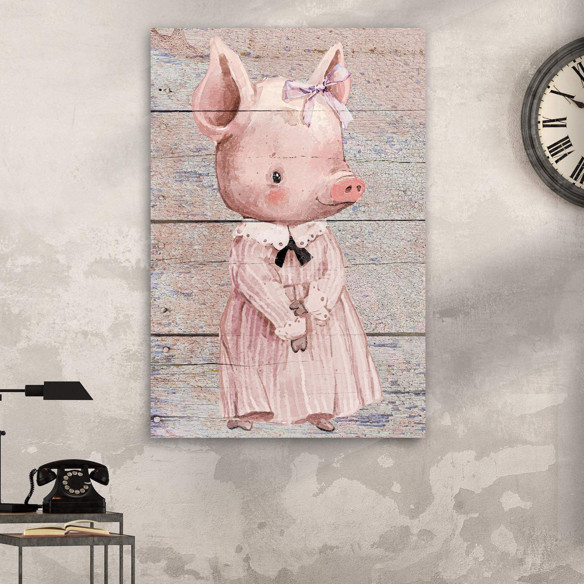 Simple Ribbon Dress Pig Canvas Wall Art - Tailored Canvases - Flyclothing LLC