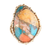 Modern Edge Turquoise and Spiny Oyster Shell Matrix Stone Golden Ring - Barse Jewelry