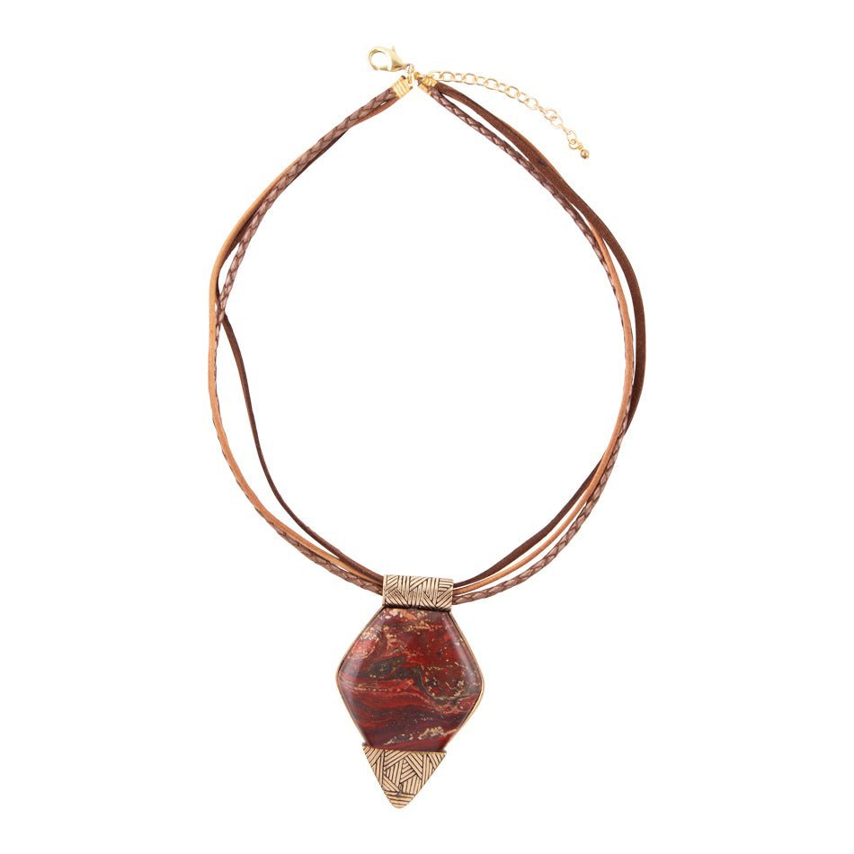 Modern Red Jasper and Golden Pendant Necklace - Barse Jewelry