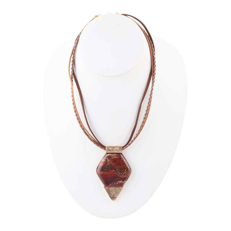 Modern Red Jasper and Golden Pendant Necklace - Barse Jewelry - Flyclothing LLC