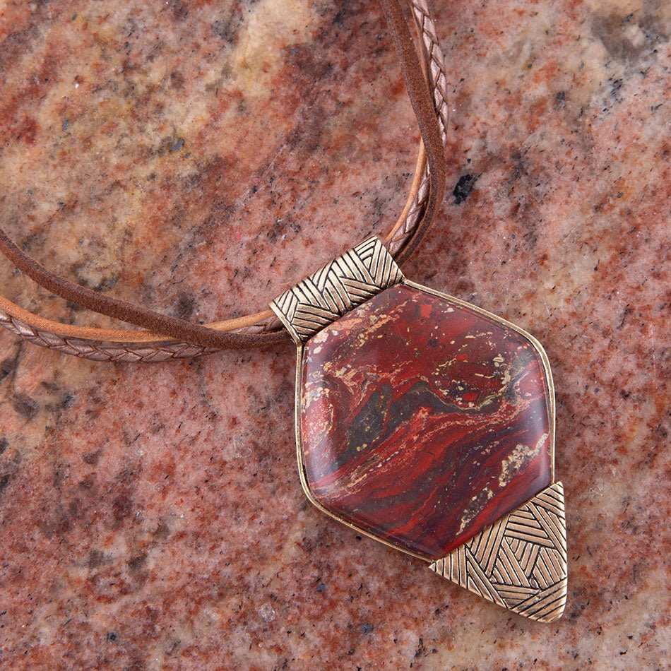 Modern Red Jasper and Golden Pendant Necklace - Barse Jewelry - Flyclothing LLC