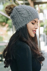 Mohair Fur Knit Pom Beanie - Boho Clothing and Accessories - Flyclothing LLC