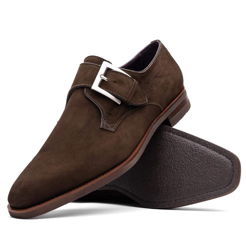 56-110-DBR Hebilla Monk Strap Italian Suede Calfskin Dark Brown - Zelli Italia - Flyclothing LLC