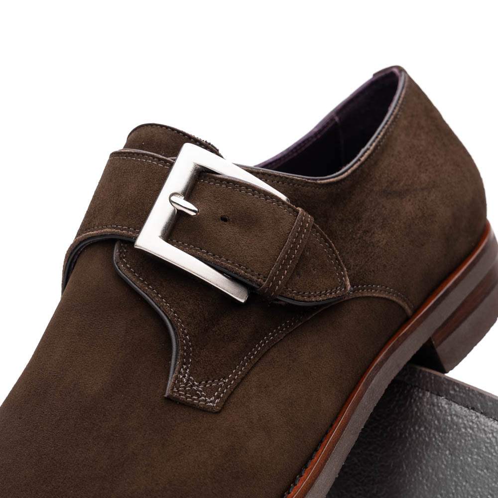 56-110-DBR Hebilla Monk Strap Italian Suede Calfskin Dark Brown - Zelli Italia - Flyclothing LLC