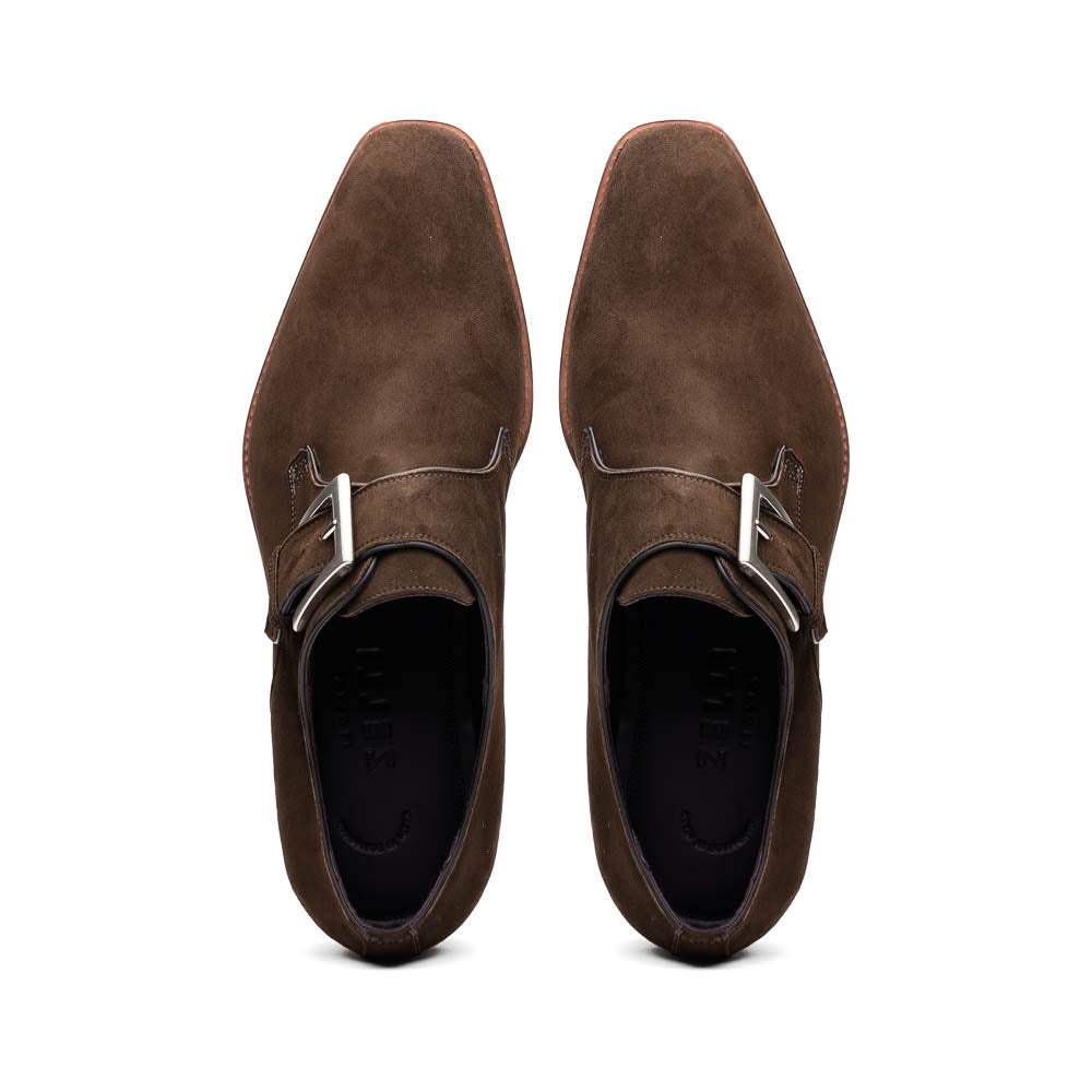 56-110-DBR Hebilla Monk Strap Italian Suede Calfskin Dark Brown - Zelli Italia - Flyclothing LLC