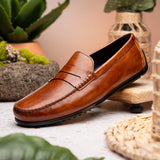 35-115-CGN MONZA Hand Burnished Italian Calfskin Driving Loafers Cognac - Zelli Italia - Flyclothing LLC