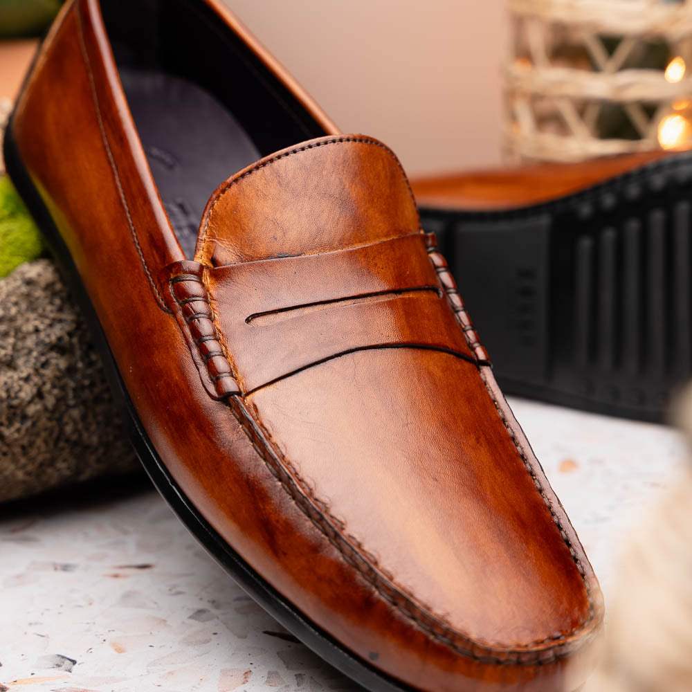 35-115-CGN MONZA Hand Burnished Italian Calfskin Driving Loafers Cognac - Zelli Italia - Flyclothing LLC