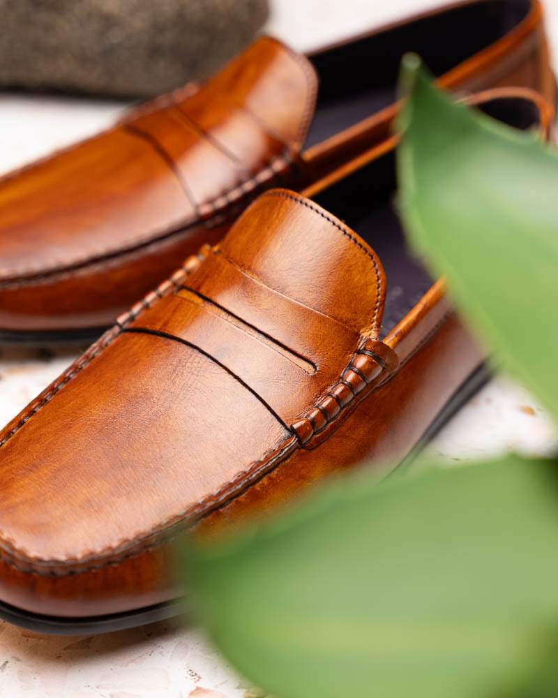 35-115-CGN MONZA Hand Burnished Italian Calfskin Driving Loafers Cognac - Zelli Italia - Flyclothing LLC