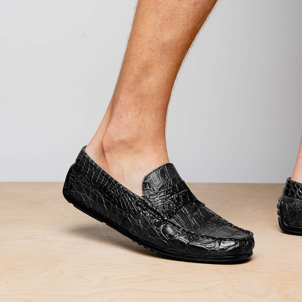 31-103-BKM MONZA Crocodile Driver, Black - Zelli Italia - Flyclothing LLC