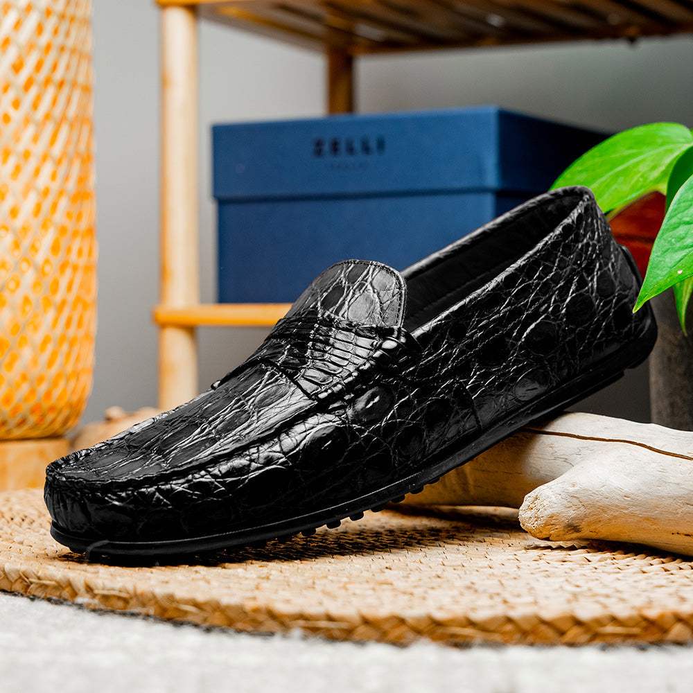 31-103-BKM MONZA Crocodile Driver, Black - Zelli Italia - Flyclothing LLC