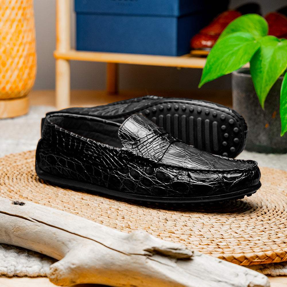 31-103-BKM MONZA Crocodile Driver, Black - Zelli Italia - Flyclothing LLC