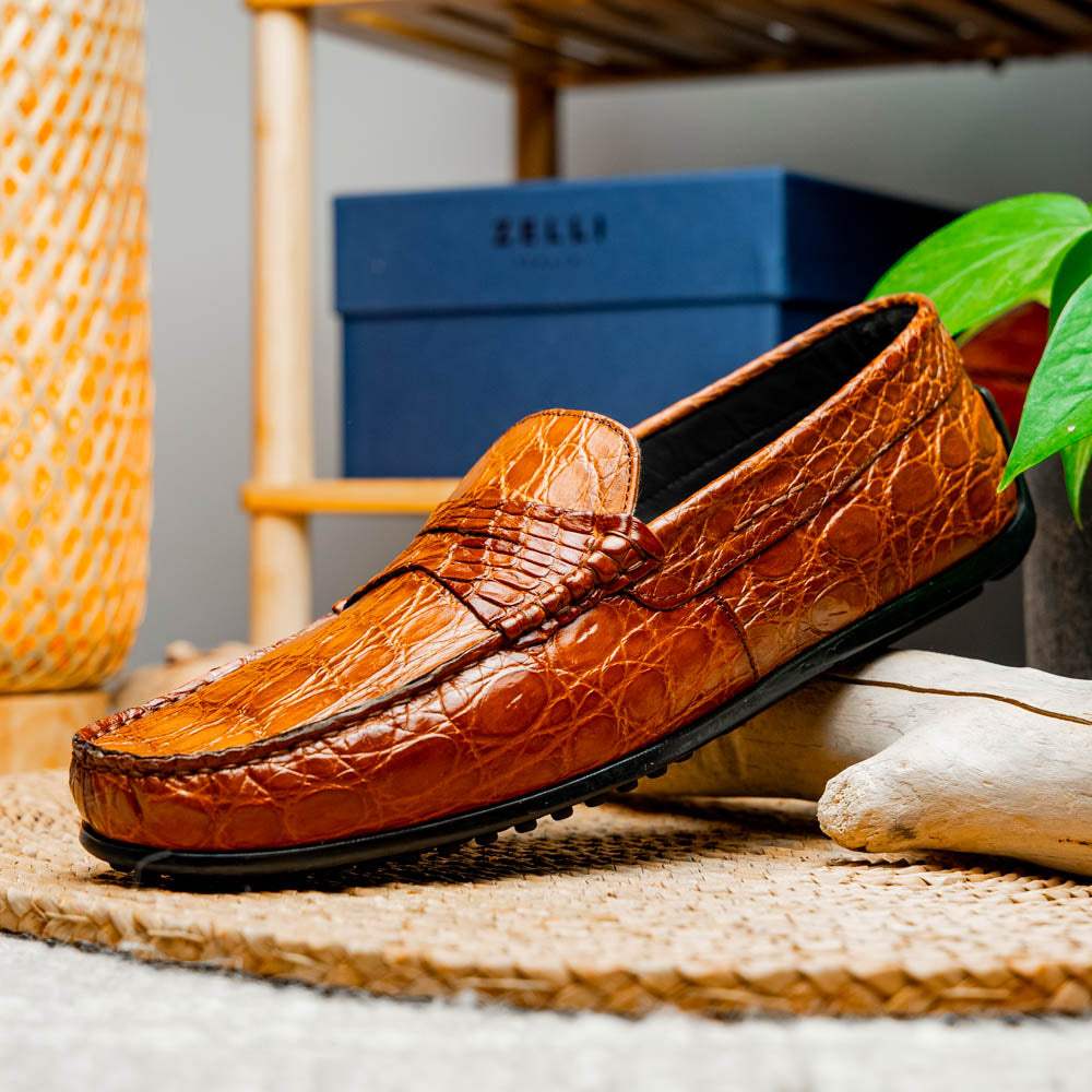 31-103-CGM MONZA Crocodile Driver, Cognac - Zelli Italia - Flyclothing LLC