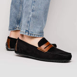 36-300-BLK MONZA Sueded Italian Calfskin Driver Black / Chestnut - Zelli Italia - Flyclothing LLC