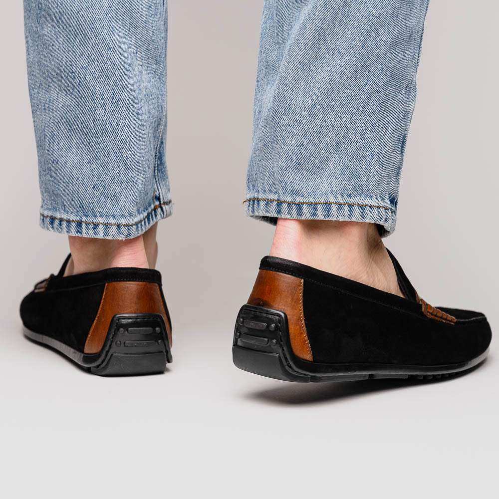 36-300-BLK MONZA Sueded Italian Calfskin Driver Black / Chestnut - Zelli Italia - Flyclothing LLC