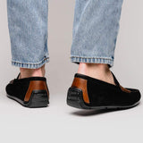 36-300-BLK MONZA Sueded Italian Calfskin Driver Black / Chestnut - Zelli Italia - Flyclothing LLC