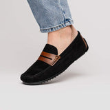 36-300-BLK MONZA Sueded Italian Calfskin Driver Black / Chestnut - Zelli Italia - Flyclothing LLC