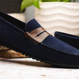 36-300-NVY MONZA Sueded Italian Calfskin Driver Navy / Chestnut - Zelli Italia - Flyclothing LLC