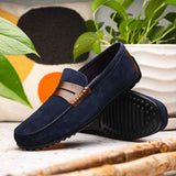 36-300-NVY MONZA Sueded Italian Calfskin Driver Navy / Chestnut - Zelli Italia - Flyclothing LLC