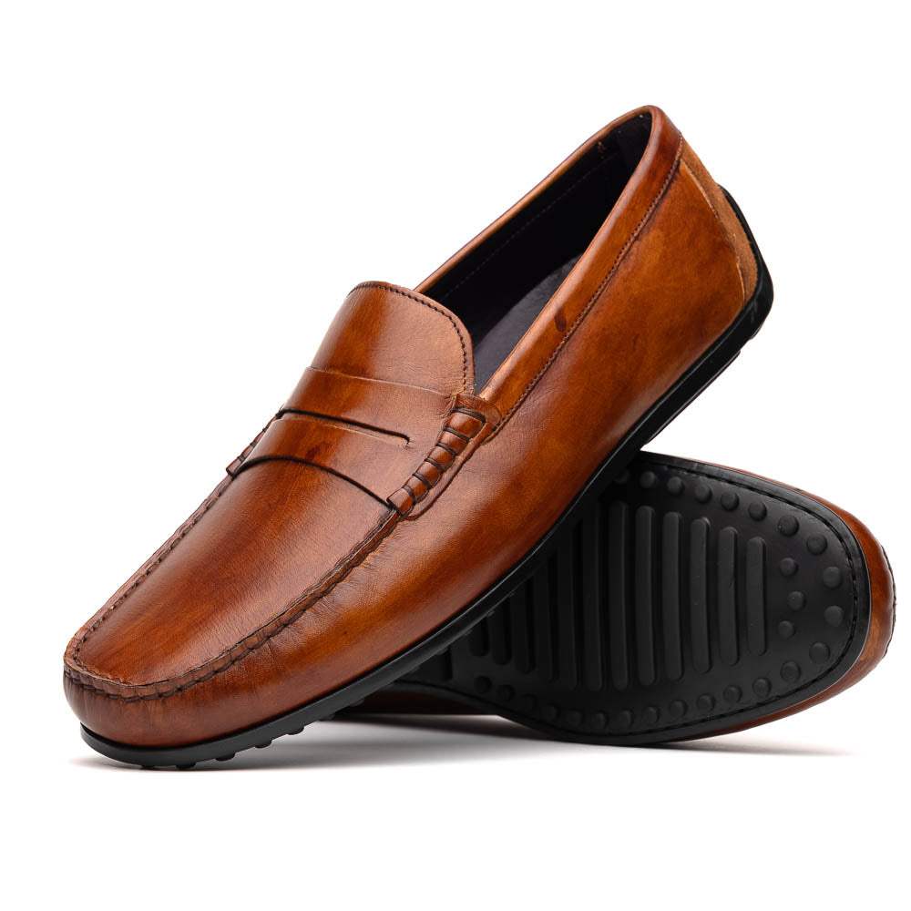 35-115-CGN MONZA Hand Burnished Italian Calfskin Driving Loafers Cognac - Zelli Italia - Flyclothing LLC