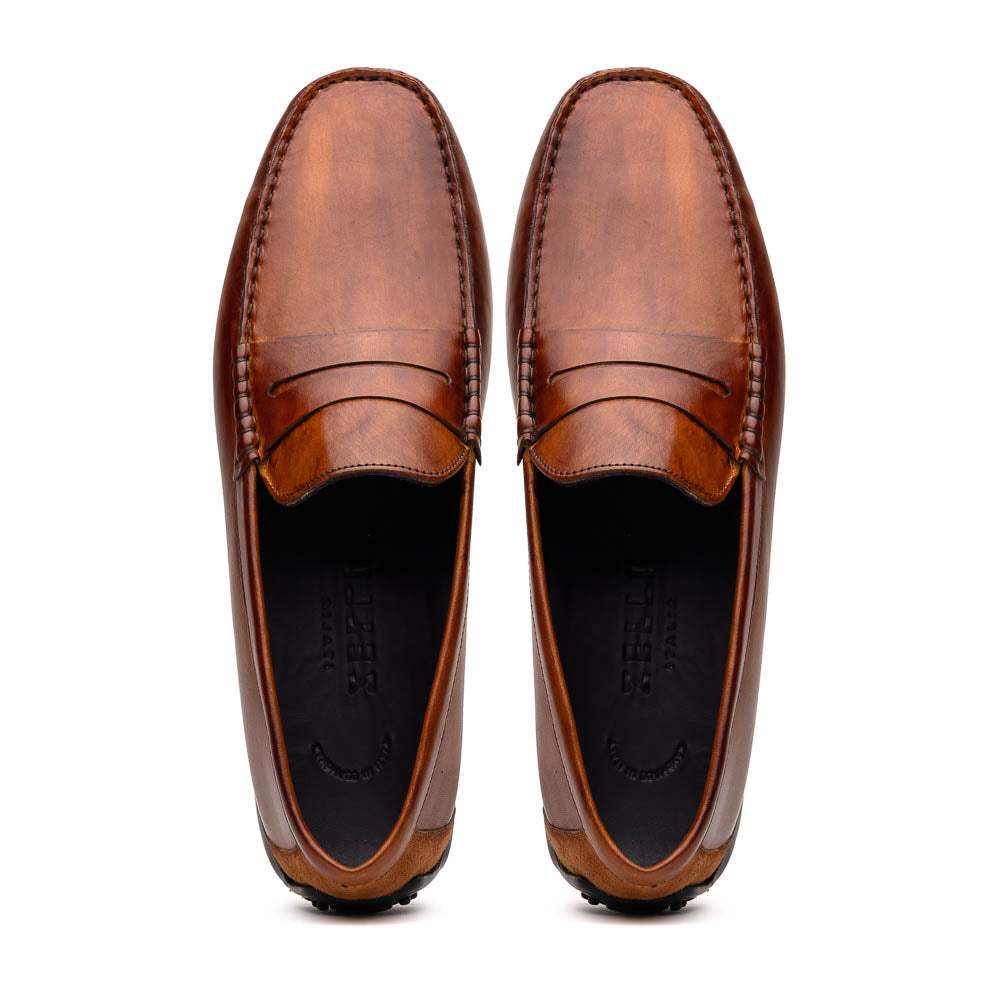 35-115-CGN MONZA Hand Burnished Italian Calfskin Driving Loafers Cognac - Zelli Italia - Flyclothing LLC