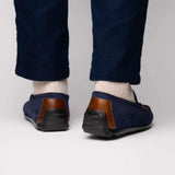 36-300-NVY MONZA Sueded Italian Calfskin Driver Navy / Chestnut - Zelli Italia - Flyclothing LLC