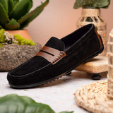 36-300-BLK MONZA Sueded Italian Calfskin Driver Black / Chestnut - Zelli Italia - Flyclothing LLC