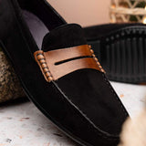 36-300-BLK MONZA Sueded Italian Calfskin Driver Black / Chestnut - Zelli Italia - Flyclothing LLC