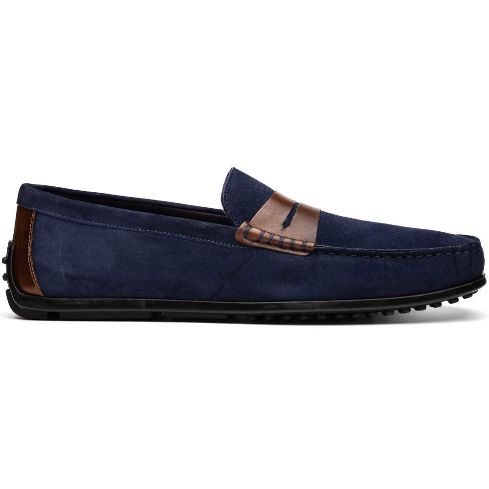 36-300-NVY MONZA Sueded Italian Calfskin Driver Navy / Chestnut - Zelli Italia - Flyclothing LLC