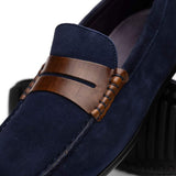 36-300-NVY MONZA Sueded Italian Calfskin Driver Navy / Chestnut - Zelli Italia - Flyclothing LLC