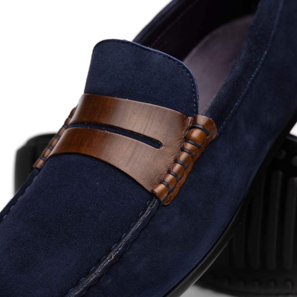 36-300-NVY MONZA Sueded Italian Calfskin Driver Navy / Chestnut - Zelli Italia - Flyclothing LLC