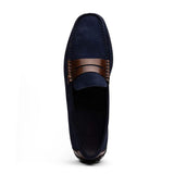 36-300-NVY MONZA Sueded Italian Calfskin Driver Navy / Chestnut - Zelli Italia - Flyclothing LLC