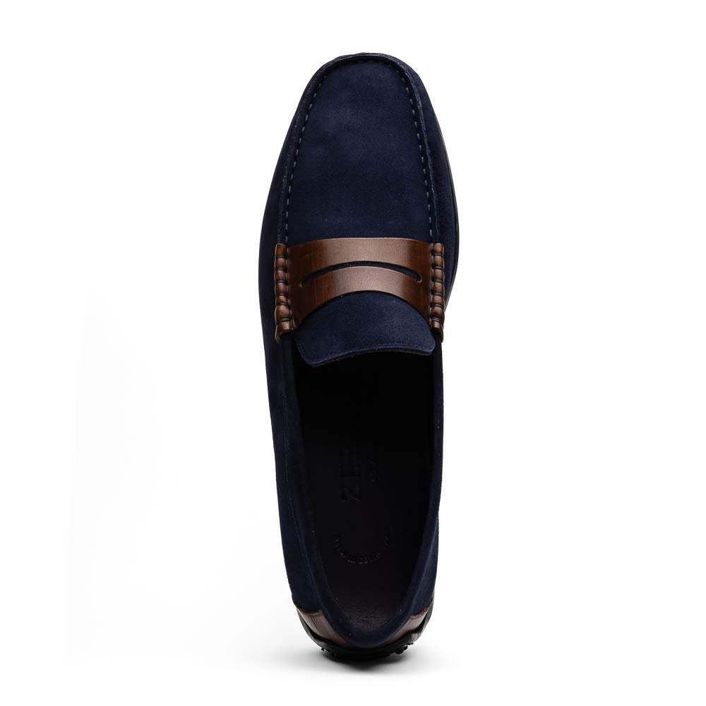 36-300-NVY MONZA Sueded Italian Calfskin Driver Navy / Chestnut - Zelli Italia - Flyclothing LLC